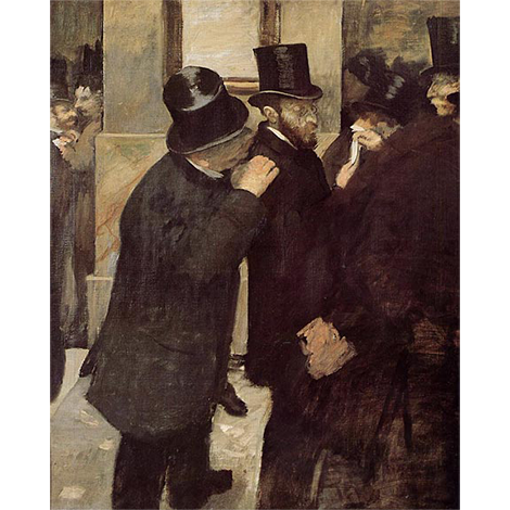 Edgar Degas, Portraits à la Bourse, Entre 1878 et 1879, Huile sur toile, 100 x 82 cm ou 121 x 101 cm (avec cadre), Musée d'Orsay et de l'Orangerie, Paris, © Wikimédia - Domaine public