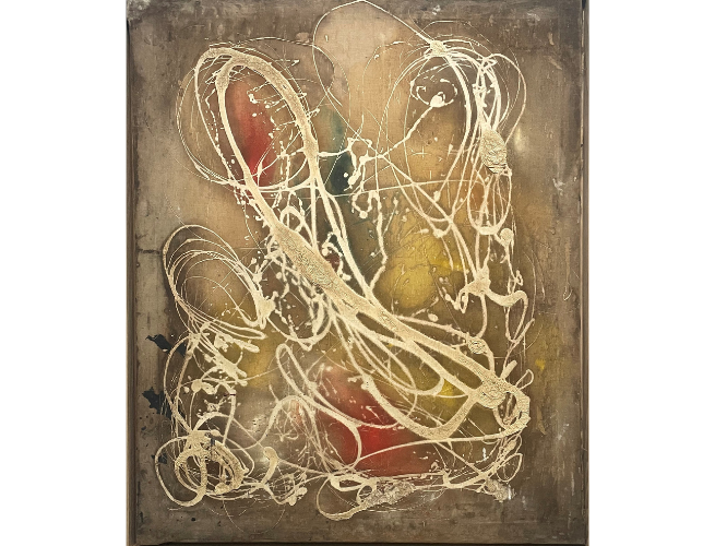 Georges Mathieu, Évanescence, 1945, Huile sur bois, 97 x 80 cm © Fondation Gandur pour l'Art, Genève. Photographe: Zoë SALS © Adagp, Paris, 2025