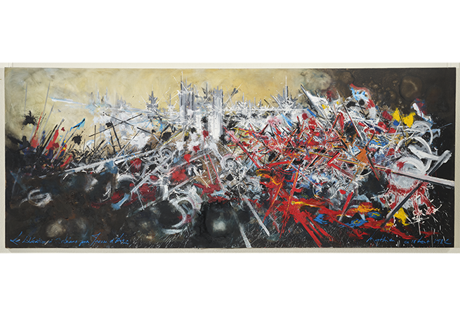 Georges Mathieu, La libération d’Orléans par Jeanne d’Arc, 1982, Huile sur toile, 205 x 500 cm  © Musées d’Orléans © ADAGP, Paris, 2025