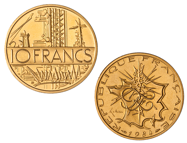 Pieforts or 10 Francs Georges Mathieu, 1984, or, enr. 11435, MOND 004982 © Monnaie de Paris